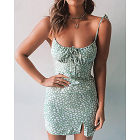 Women's Strap Dress Short Mini Dress Green Sleeveless Floral Summer Elegant Casual 2021 S M L XL