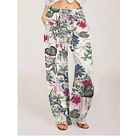 Women's Pajamas Bottoms Modern Style Flower Polyester Home Daily Wear Long Pant Seamed Pocket