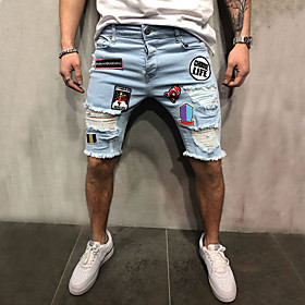 Men's Stylish Sporty Casual / Sporty Streetwear Comfort Daily Sports Jeans Shorts Pants Embroidery Knee Length Blue