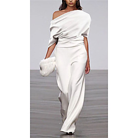 Women's Casual Party Street Casual 2021 White Black Jumpsuit Solid Color / Holiday