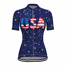 21Grams Women's Short Sleeve Cycling Jersey Summer Spandex Polyester Dark Blue Stars USA Bike Top Mountain Bike MTB Road Bike Cycling Breathable Reflective Str