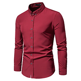 Men's Shirt Solid Color Long Sleeve Casual Tops Business Fashion Light Pink Wine White