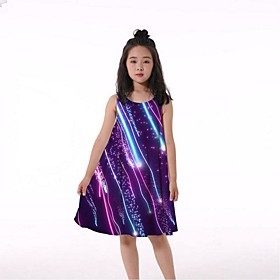 Kids Little Girls' Dress Graphic Tank Dress Ruched Print Rainbow Knee-length Sleeveless Dresses Spring  Summer Loose 4-13 Years