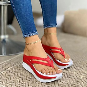 Women's Sandals Platform Sandals Wedge Heel Round Toe PU Color Block White Red Black