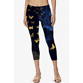 Women's Stylish Athleisure Breathable Soft Going out Fitness Leggings Pants Butterfly Animal Calf-Length Print Black