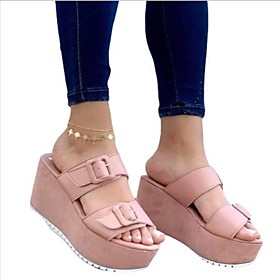 Women's Sandals Platform Sandals Platform Round Toe PU Solid Colored White Blue Pink