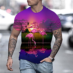 Men's Tee T shirt Shirt 3D Print Flamingo Graphic Prints Print Short Sleeve Daily Tops Casual Designer Big and Tall Purple