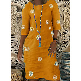 Women's A Line Dress Knee Length Dress Green Orange Half Sleeve Print Summer Round Neck Elegant Casual 2021 S M L XL XXL 3XL