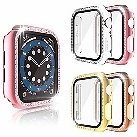 yuvike compatible with apple watch se series 6 5 4 40mm screen protector case, 4 packs bling diamonds cover with tempered glass pc hard bumper (clearpinkgoldro