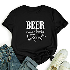 beer never broke my heart shirt women country music short sleeve t-shirt funny drinking tee letters print tops size xl (wine red)