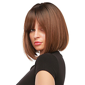 Roll over image to zoom in Short Blonde Wig for Women Natural Hair Synthetic Bob Wigs with Neat Bangs Daily Use