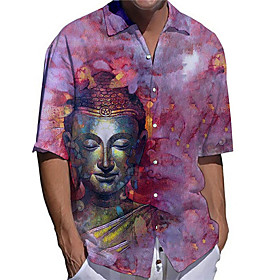Men's Shirt 3D Print Portrait Plus Size 3D Print Button-Down Short Sleeve Casual Tops Casual Fashion Breathable Comfortable Fuchsia / Sports