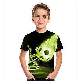 Kids Boys' T shirt Short Sleeve 3D Print Graphic Football Print Green Children Tops Summer Active Daily Wear Regular Fit 4-12 Years