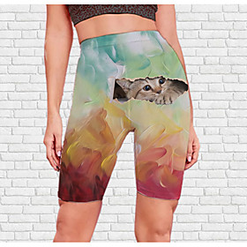 Women's Stylish Athleisure Breathable Soft Beach Fitness Biker Shorts Pants 3D Print Cat Graphic Prints Knee Length Print Green