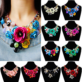Crystal Jewelry Set Braided Weave Flower Shape Clover Statement European Oversized Resin Alloy Rainbow 48 cm Necklace Jewelry 1pc For Wedding Gift Prom Birthda