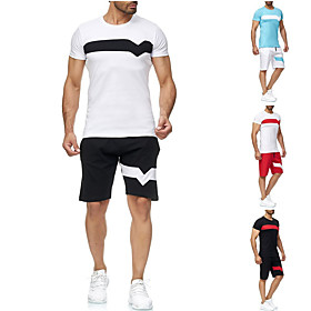 Men's Sporty Casual / Sporty Breathable Soft Holiday Beach Shorts Suit Pants Color Block Short Drawstring Elastic Waist White Blue Red Black