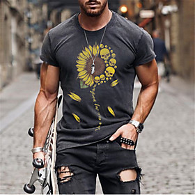 Men's Unisex Tee T shirt Hot Stamping Graphic Prints Sunflower Plus Size Print Short Sleeve Casual Tops Cotton Basic Designer Big and Tall Gray