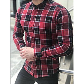 Men's Shirt Plaid Button-Down Long Sleeve Casual Tops Casual Fashion Breathable Comfortable Blue Red Green