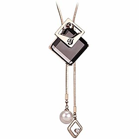 crystal flower pendant necklace pretty pearl adjustable long sweater necklace fashion jewelry for women girls (cube crystal)