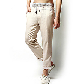 mens linen loose casual lightweight elastic waist yoga beach drawstring pants straight trousers