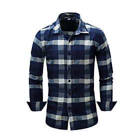 Men's Shirt Lattice Button-Down Long Sleeve Casual Tops 100% Cotton Lightweight Casual Fashion Breathable Blue