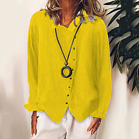 Women's Blouse Shirt Plain Long Sleeve Button Shirt Collar Basic Streetwear Tops Blue Yellow Green