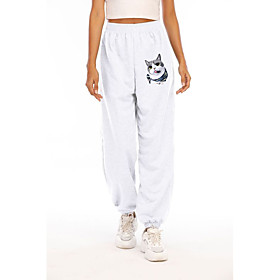 Women's Casual Fashion Sports Casual Daily Pants Chinos Pants Cat Animal Full Length Drawstring Print White Black Grey