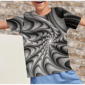 Kids Boys' T shirt Short Sleeve 3D Print Geometric Print Gray Children Tops Summer Active Daily Wear Regular Fit 4-12 Years