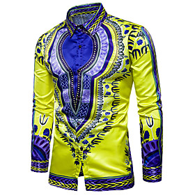 Men's Shirt Graphic Long Sleeve Casual Tops Ethnic Style Purple Yellow Green