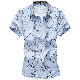 Men's Shirt Other Prints Graphic Plus Size Print Short Sleeve Casual Tops Lightweight Fashion Comfortable White Navy Blue Light Blue