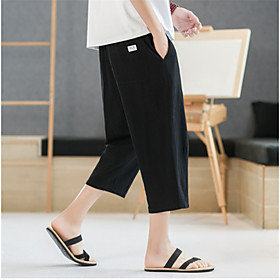 Men's Casual / Sporty Chinoiserie Outdoor Sports Going out Work Chinos Pants Solid Color Calf-Length Deep Blue Black Khaki Light Grey Dark Gray