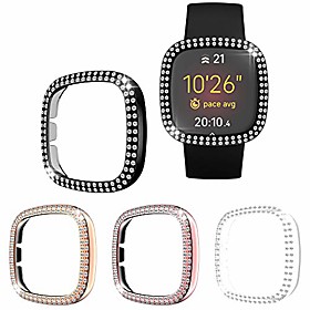yuvike case compatible with fitbit sense and versa 3 smartwatch, 4 packs bling doulbe rows diamonds rhinestones protector cover hard pc bumper frame (clearblac