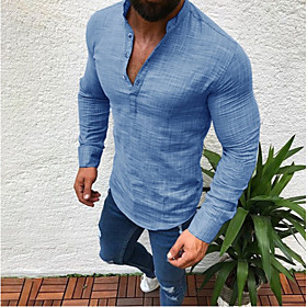 Men's Shirt non-printing Solid Color Button-Down Long Sleeve Casual Tops Cotton Casual Blue Gray White