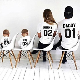 Family Look Tops Cotton Letter Print Gray White Black Short Sleeve Basic Matching Outfits