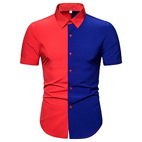 Men's Shirt Patchwork Color Block Short Sleeve Casual Tops Casual Red