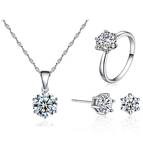 simple six-claw zircon jewelry set, 6mm earrings, 8mm necklace, 8mm or 6mm ring, three-piece set