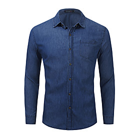 Men's Shirt Solid Color Button-Down Long Sleeve Casual Tops 100% Cotton Lightweight Casual Fashion Breathable Blue