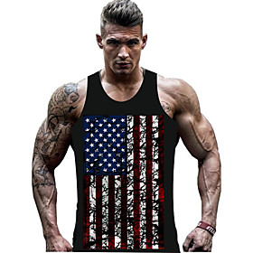 Men's Tank Top Shirt Graphic National Flag Print Sleeveless Daily Slim Tops Active Round Neck Black Gray / Sports / Summer