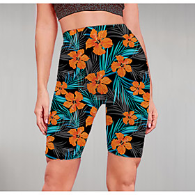 Women's Stylish Athleisure Breathable Soft Beach Fitness Biker Shorts Pants Flower / Floral Graphic Prints Knee Length Print Black