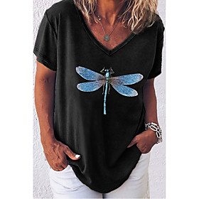 casual v-neck woman t-shirt short-sleeved dragonfly printed top loose pullover-grau_l.