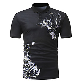 Men's Golf Shirt Tennis Shirt Floral Button-Down Short Sleeve Street Tops Cotton Business Casual Comfortable White Black