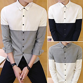 Men's Shirt non-printing Plain Long Sleeve Casual Tops Simple White Black Gray