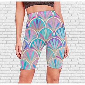 Women's Stylish Athleisure Breathable Soft Beach Fitness Biker Shorts Pants Abstract Graphic Prints Knee Length Print Blue