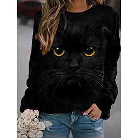 Femme Sweat-shirt Sweat Chat 3D Animal 3D Imprimer du quotidien Des sports 3D effet Actif Vêtement de rue Pulls Capuche Pulls molletonnés Noir