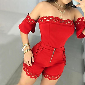 Women's Casual 2021 Wine Red Blushing Pink White Romper Solid Color