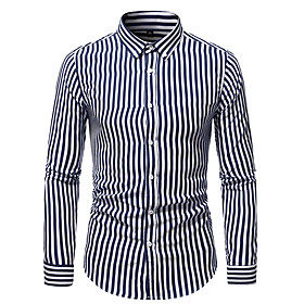 Men's Shirt Other Prints Striped Long Sleeve Work Tops Business Lightweight Blue Red Navy Blue