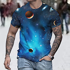 Men's Tee T shirt Shirt 3D Print Graphic Interstellar Plus Size Short Sleeve Casual Tops Basic Designer Big and Tall Blue Orange Black
