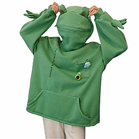 sweat à capuche pour femme grenouille drôle manteau harajuku sweat à capuche paresseux avec poche à rabat pull à capuche coupe-vent chaud (vert 1, m)