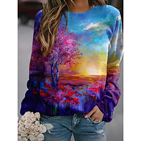 Femme Sweat-shirt Sweat Paysage 3D 3D Imprimer du quotidien Des sports 3D effet Actif Vêtement de rue Pulls Capuche Pulls molletonnés Violet