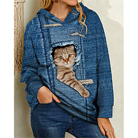 Femme Sweat à capuche Sweat Chat 3D Animal énorme Imprimer Décontractée du quotidien 3D effet Décontractée Vêtement de rue Pulls Capuche Pulls molletonnés Ampl